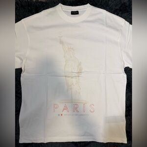 Balenciaga Paris Statue of Liberty Distressed White Unisex T-Shirt Size Large